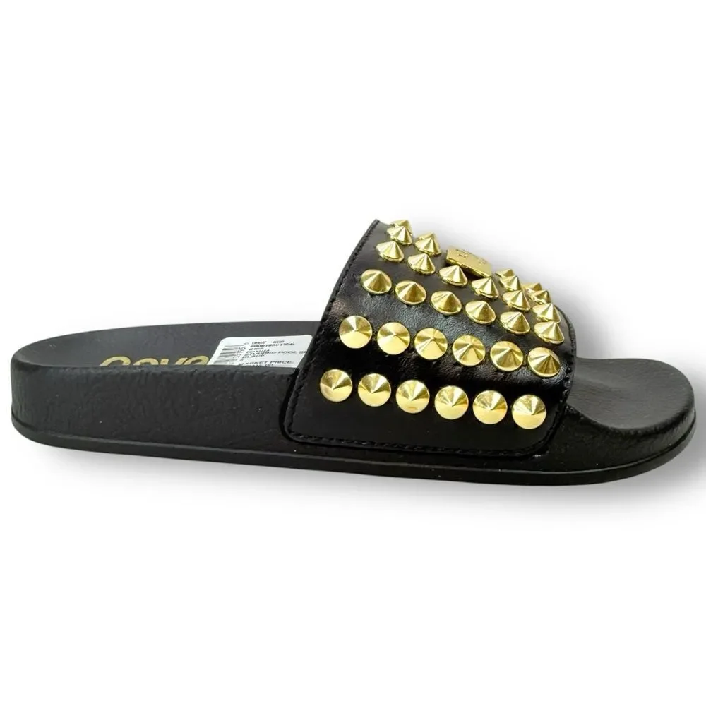 Roberto Cavalli Studded Leather Pool Slides Black Sz 5 Euro Summer Edgy Mob Wife